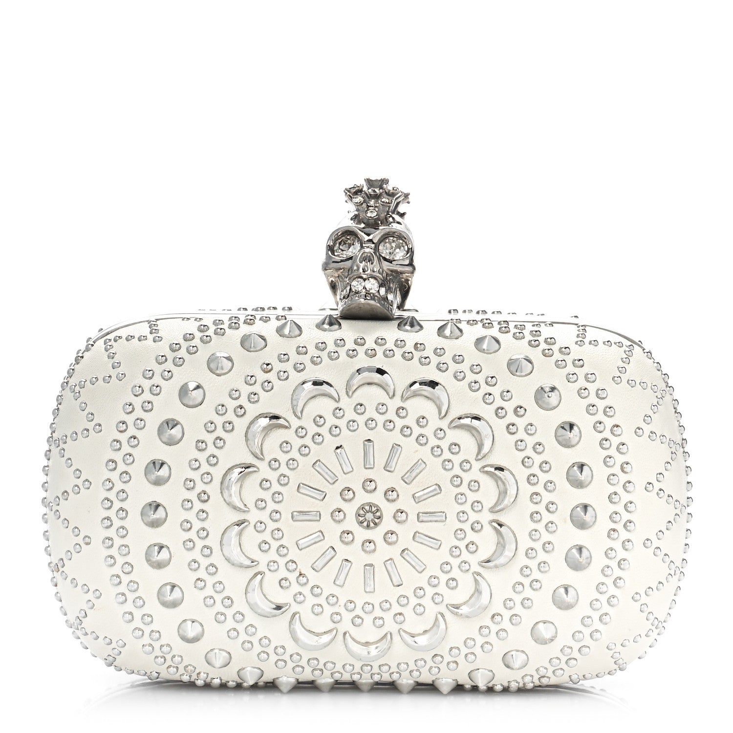 Alexander McQueen Nappa Studded Crochet Skull Box Clutch Ivory 1 of 10