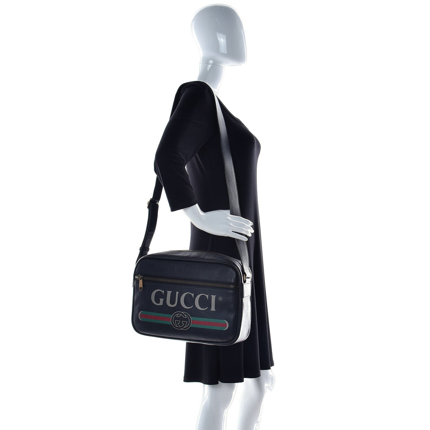Pebbled Calfskin Logo Messenger Bag Black