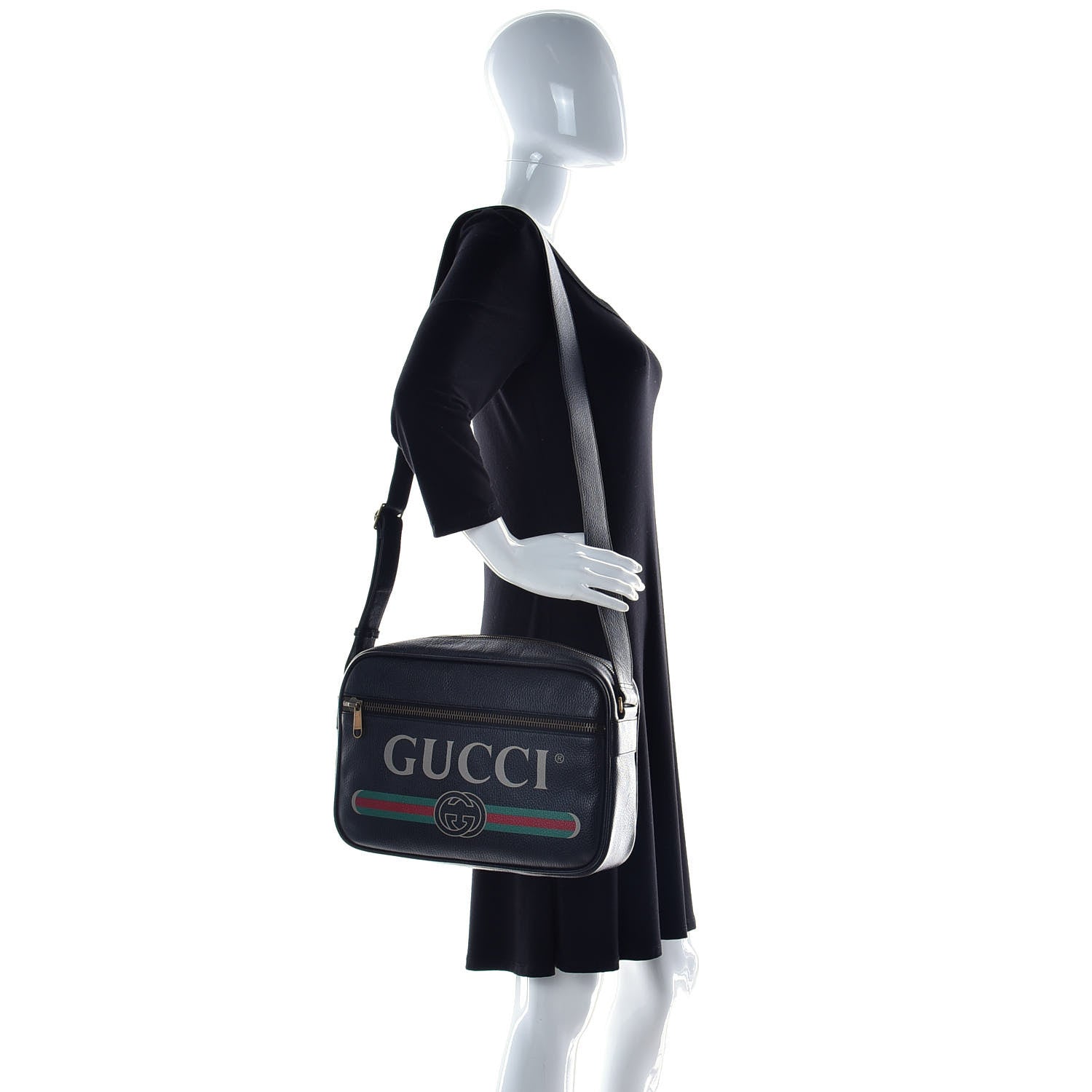 Gucci Pebbled Calfskin Logo Messenger Bag Black 2 of 11