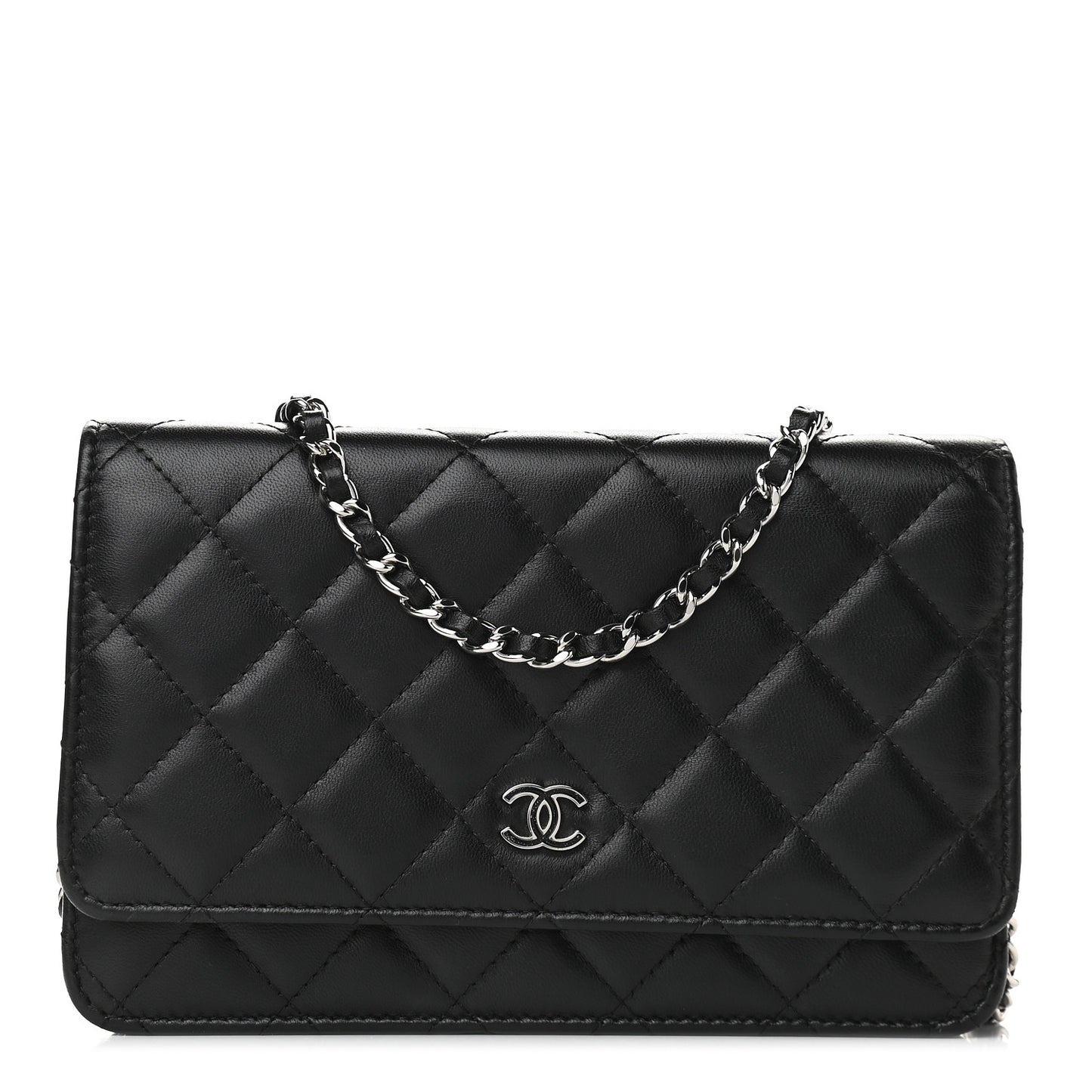Lambskin Quilted Wallet On Chain WOC Black