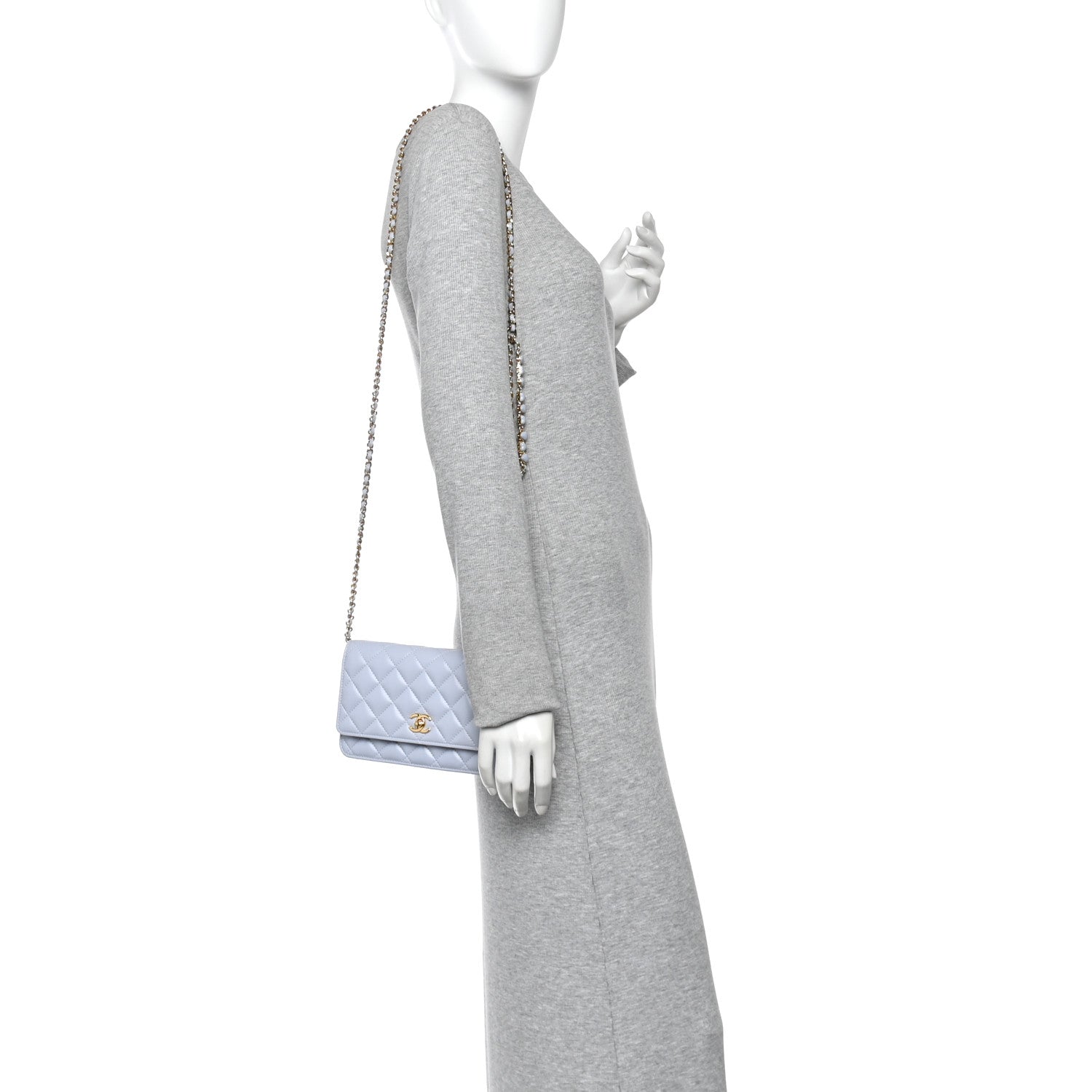 Chanel Lambskin Quilted Hearts CC Wallet On Chain WOC Light Blue 2 of 12