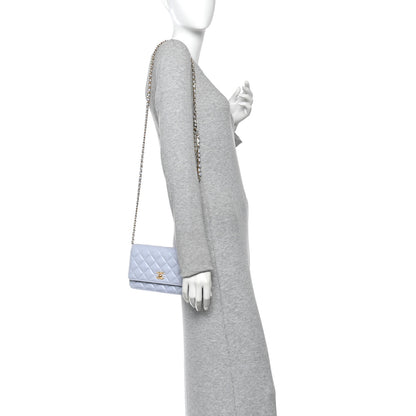 Chanel Lambskin Quilted Hearts CC Wallet On Chain WOC Light Blue 2 of 12