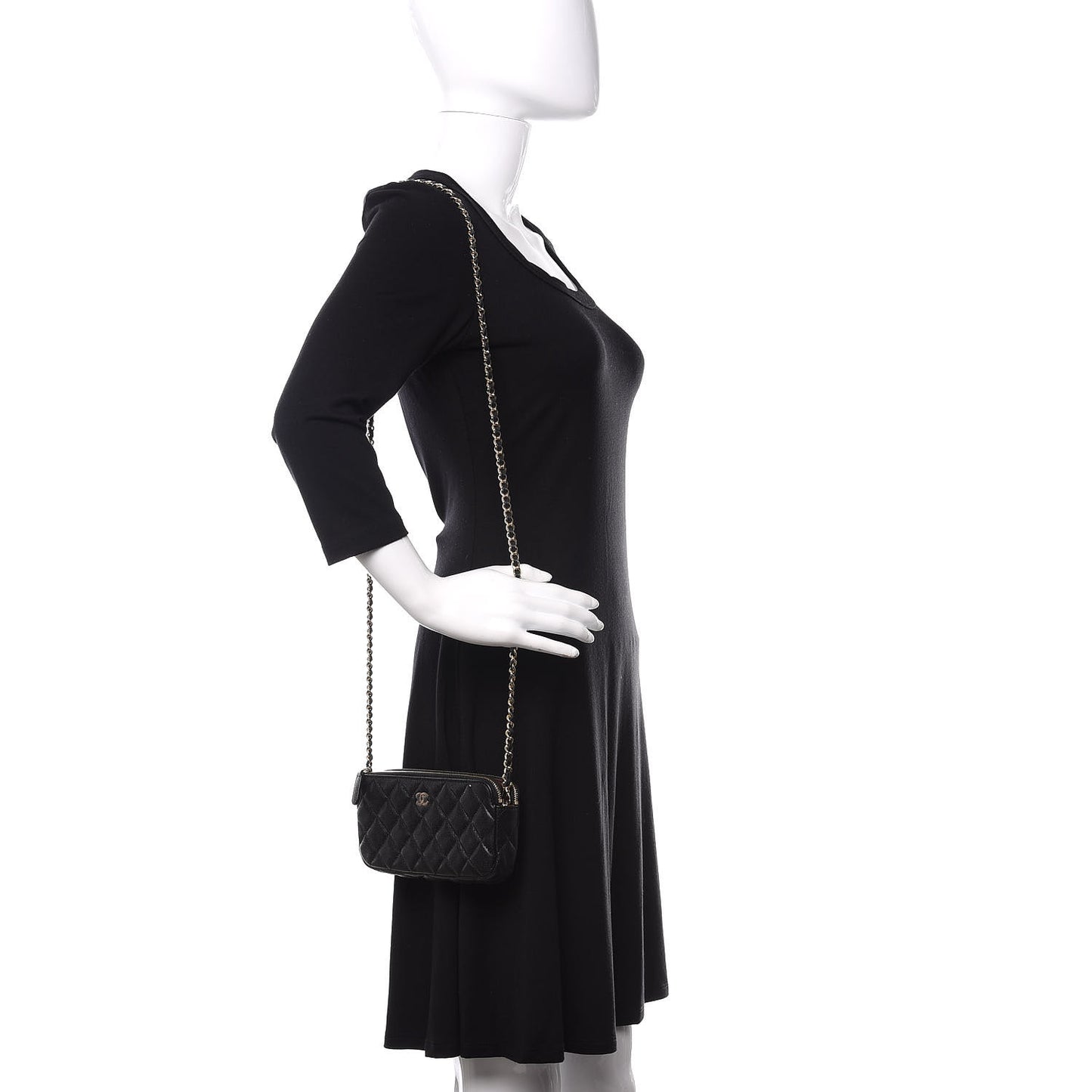 Caviar Quilted Small Clutch With Chain Black