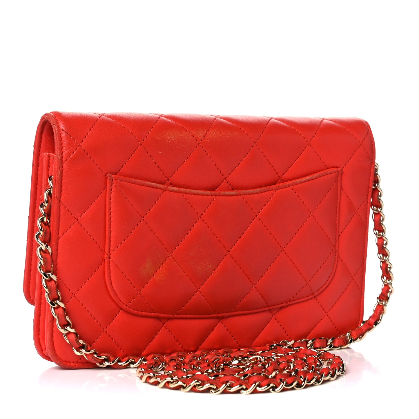 Lambskin Quilted Wallet On Chain WOC Red