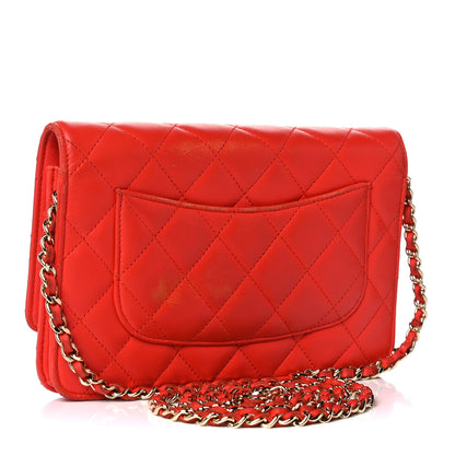 Chanel Lambskin Quilted Wallet On Chain WOC Red 3 of 13