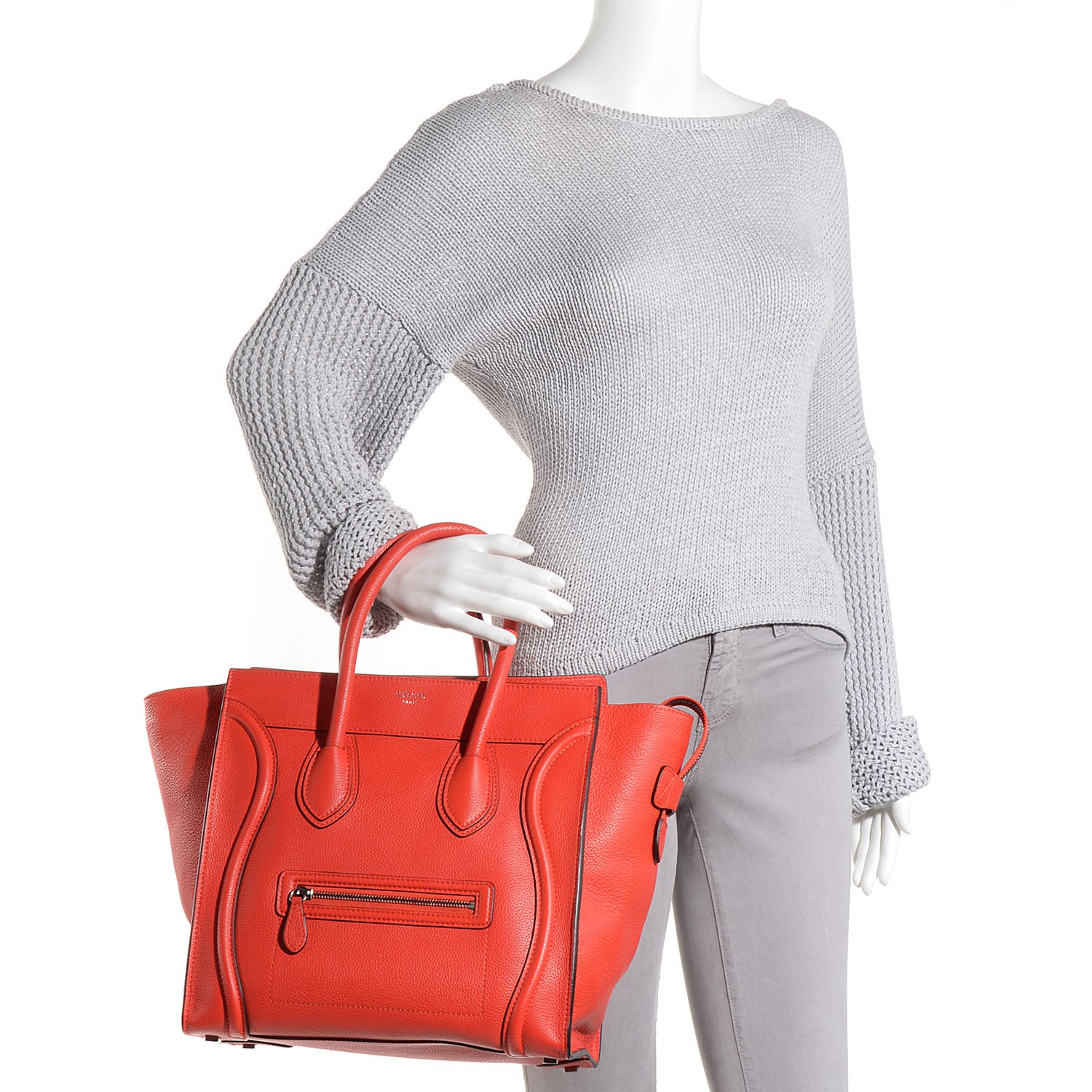 Celine Drummed Calfskin Mini Luggage Bag Vermillion 2 of 9