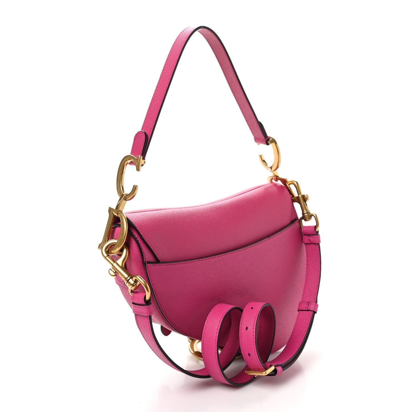Grained Calfskin Saddle Bag With Strap Fuchsia
