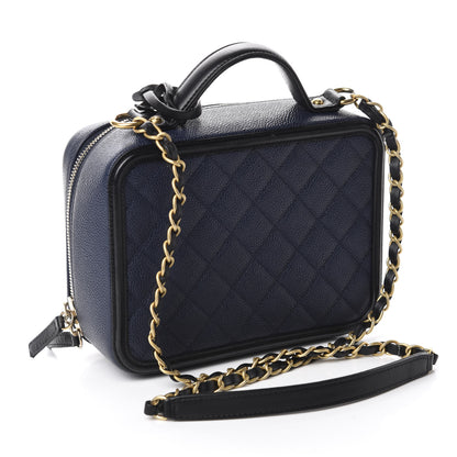 Chanel Caviar Quilted Medium CC Filigree Vanity Case Navy Black 3 of 11