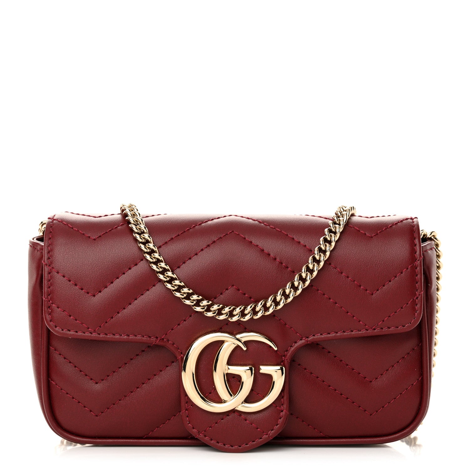 Gucci Calfskin Matelasse Super Mini GG Marmont Shoulder Bag Rosso Ancora 1 of 11