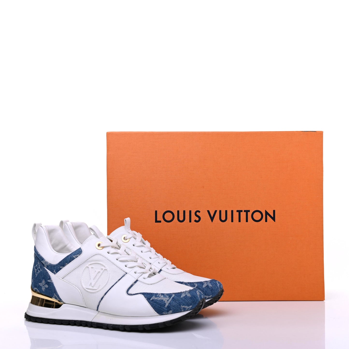 Calfskin Monogram Denim Run Away Sneakers 38 White