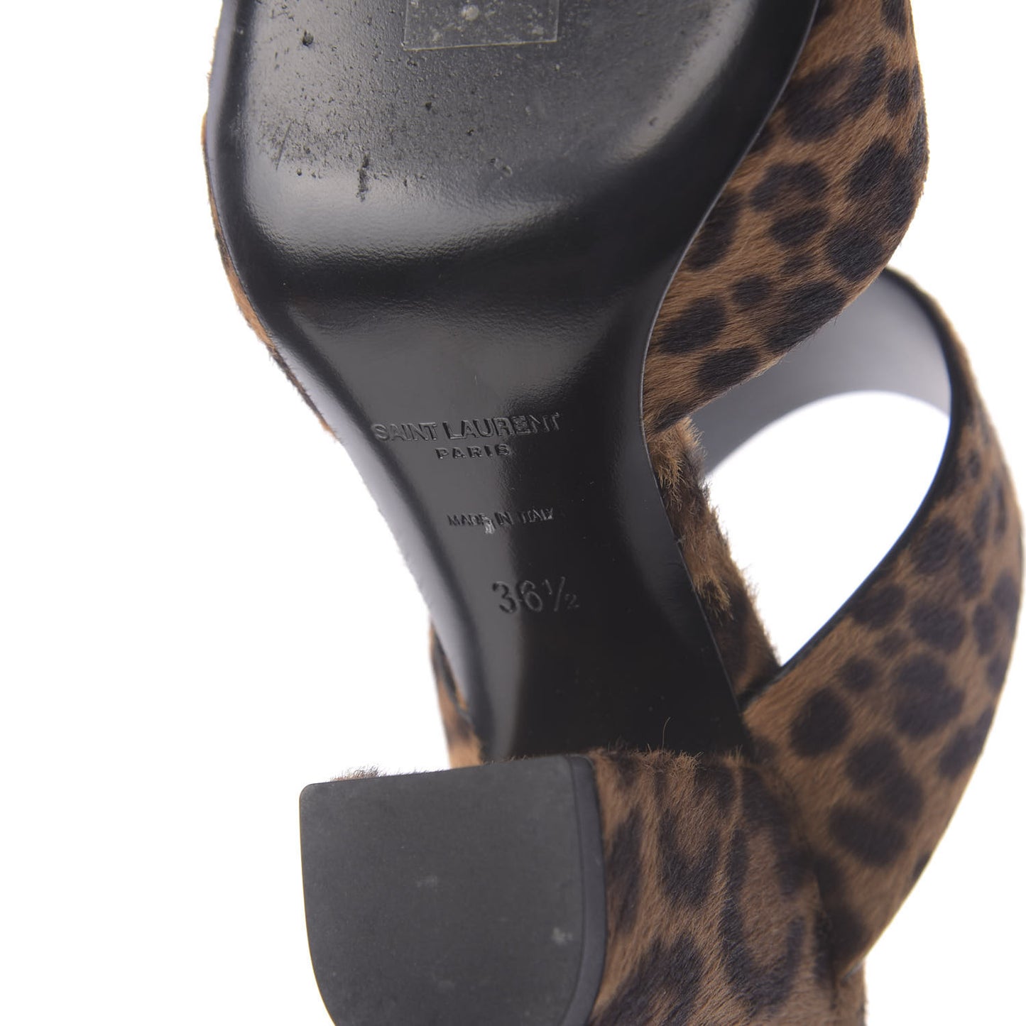 Ponyhair Leopard Print Oak 75 Ankle Strap Sandals 36.5 Brown