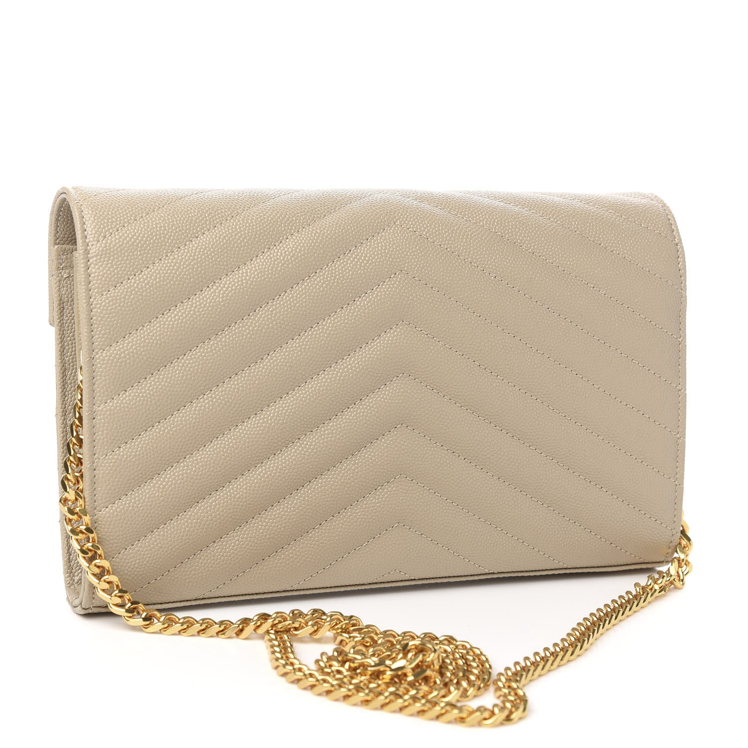 Saint Laurent Grain De Poudre Matelasse Monogram Chain Wallet Sea Salt 2 of 9