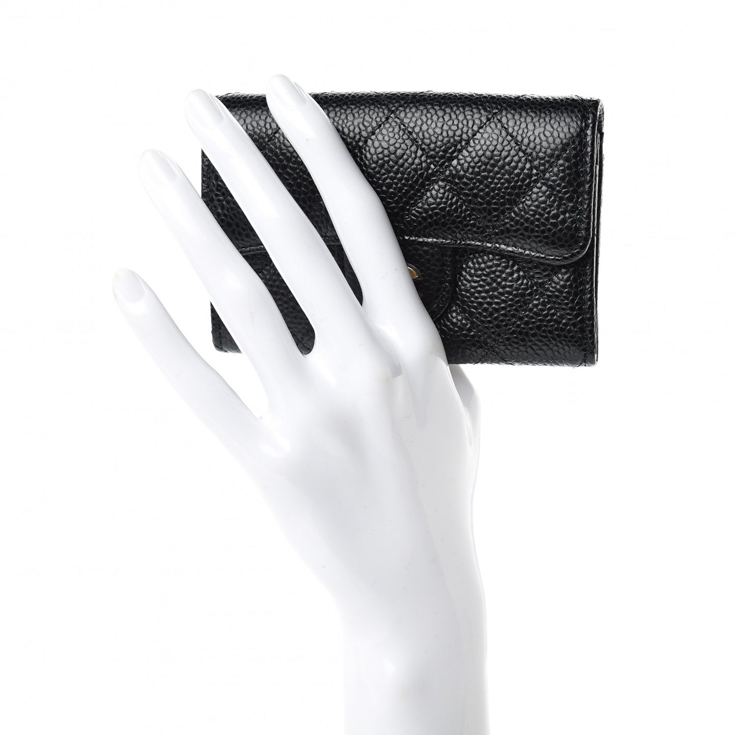 Caviar Quilted Flap Card Holder Wallet Black