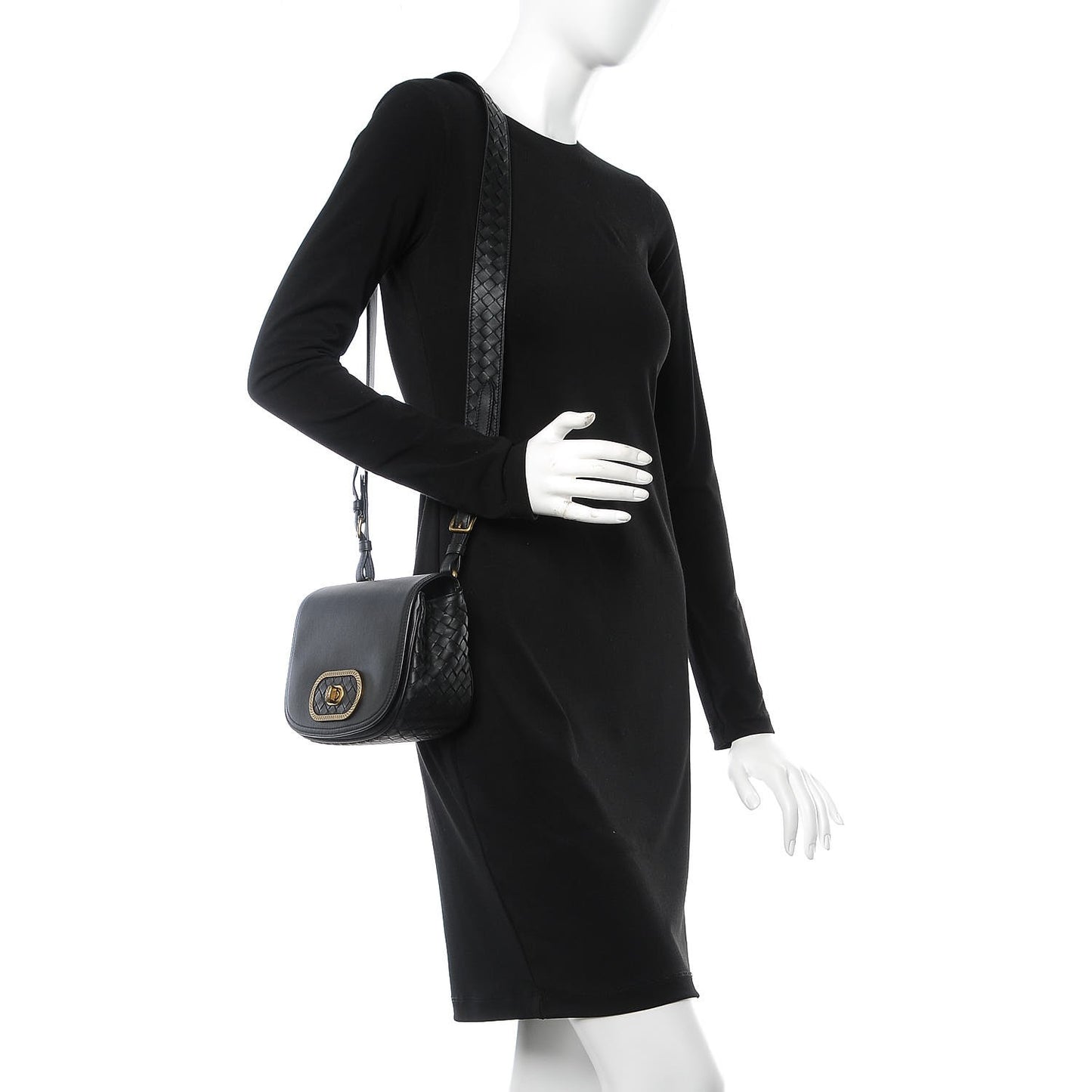 Nappa Intrecciato BV Luna Shoulder Bag Black