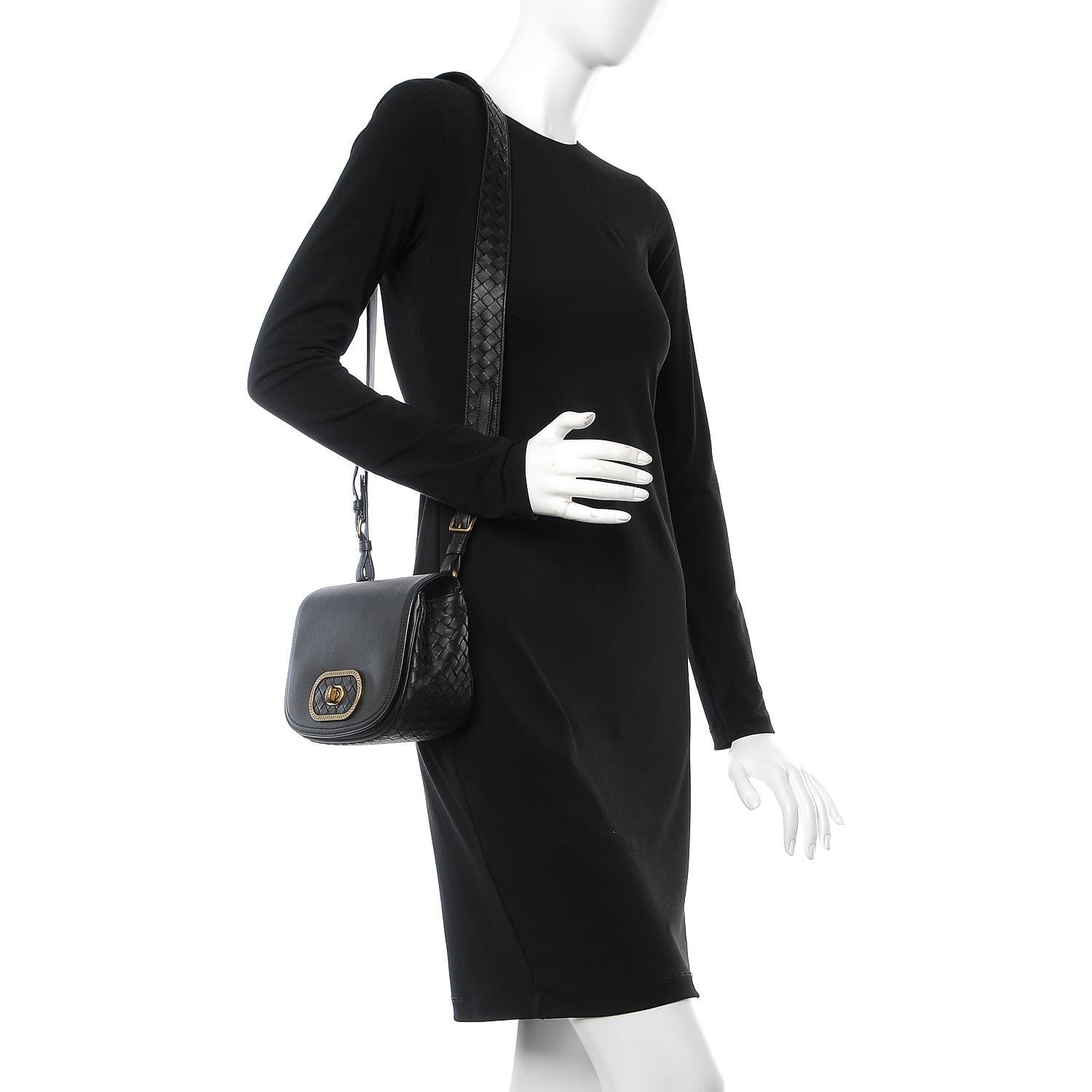 Bottega Veneta Nappa Intrecciato BV Luna Shoulder Bag Black 2 of 7