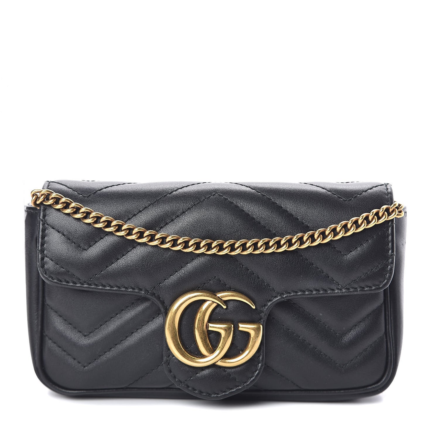 Calfskin Matelasse Super Mini GG Marmont Shoulder Bag Black
