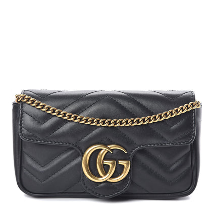 Gucci Calfskin Matelasse Super Mini GG Marmont Shoulder Bag Black 1 of 9