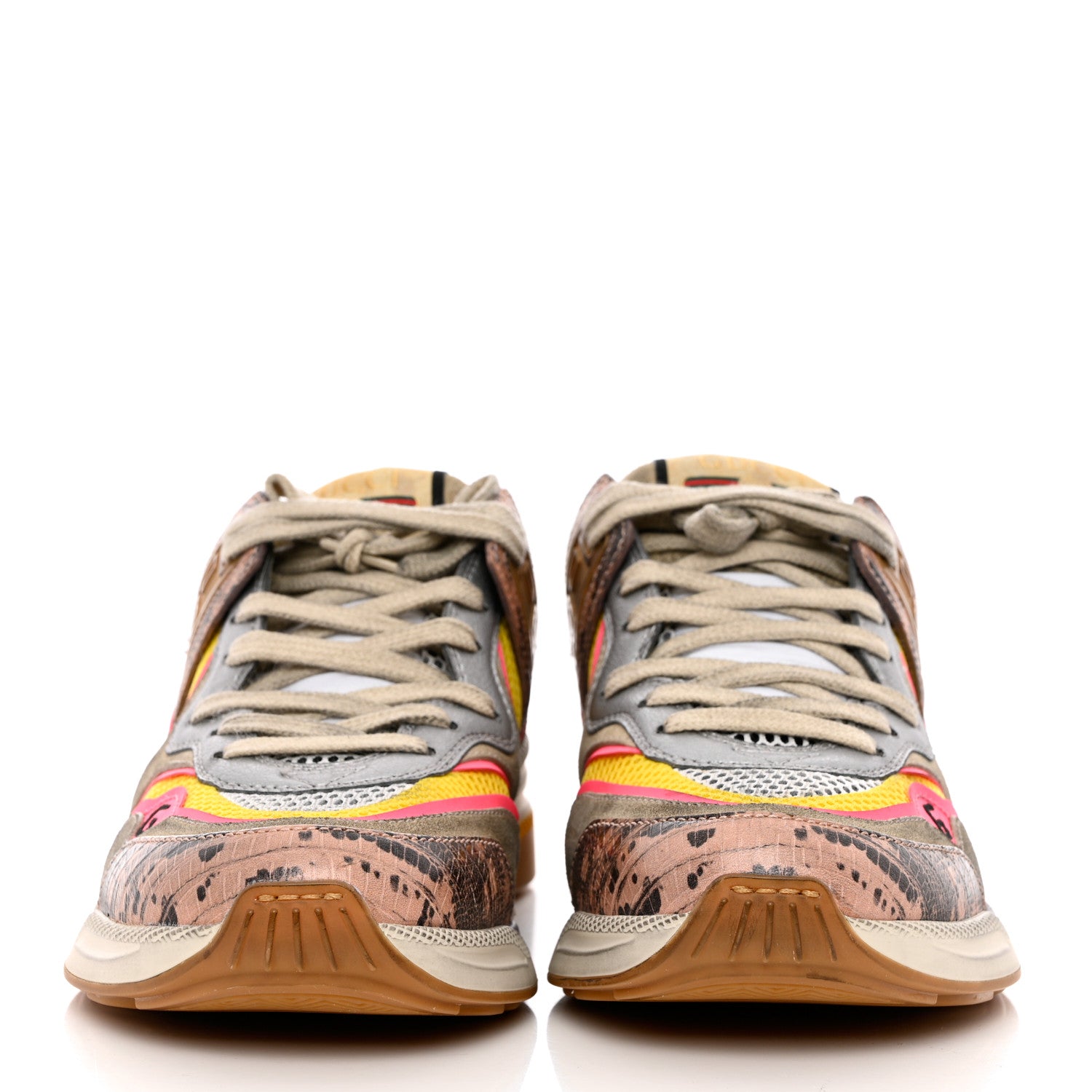 Gucci Suede Calfskin Tejus Printed Womens Ultrapace Sneakers 37 Pink Silver Oatmeal Yolk 2 of 7