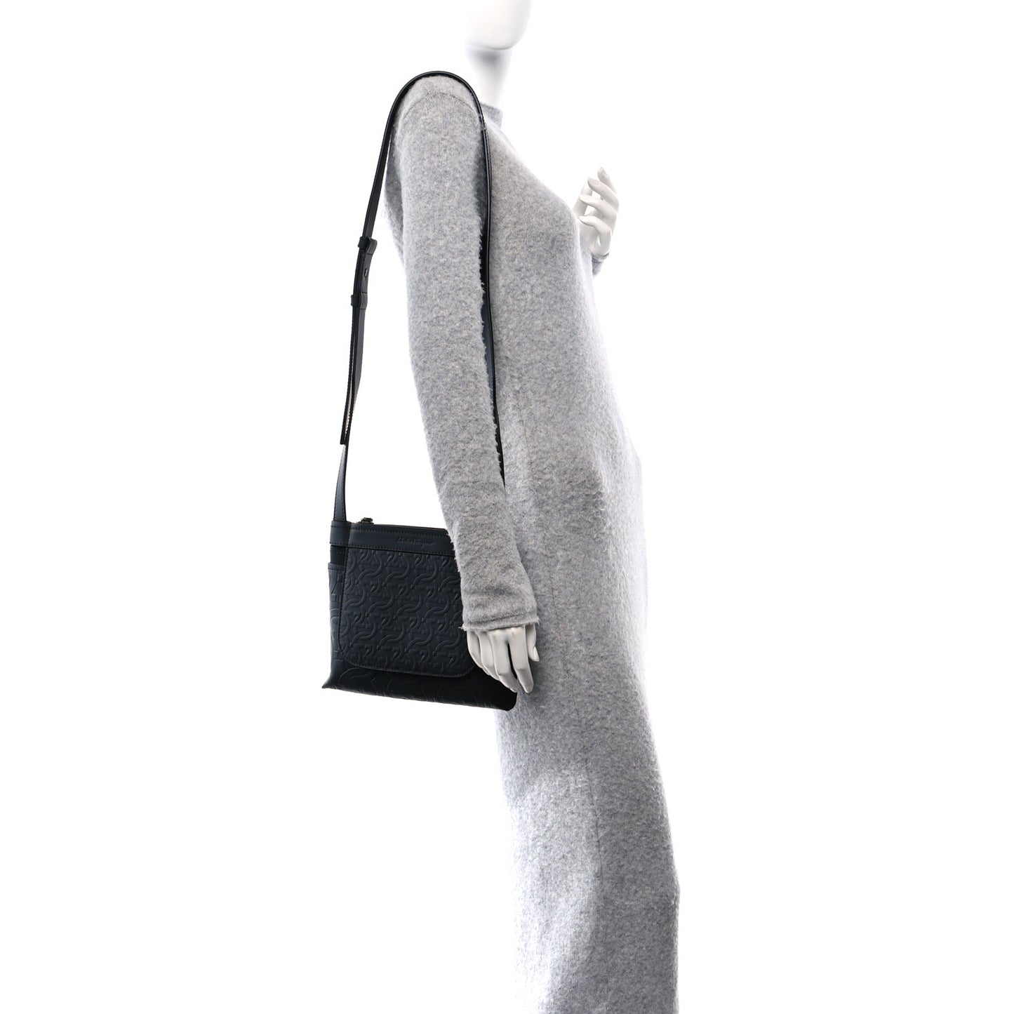 Calfskin Gancini Embossed Brooklyn Crossbody Bag Black