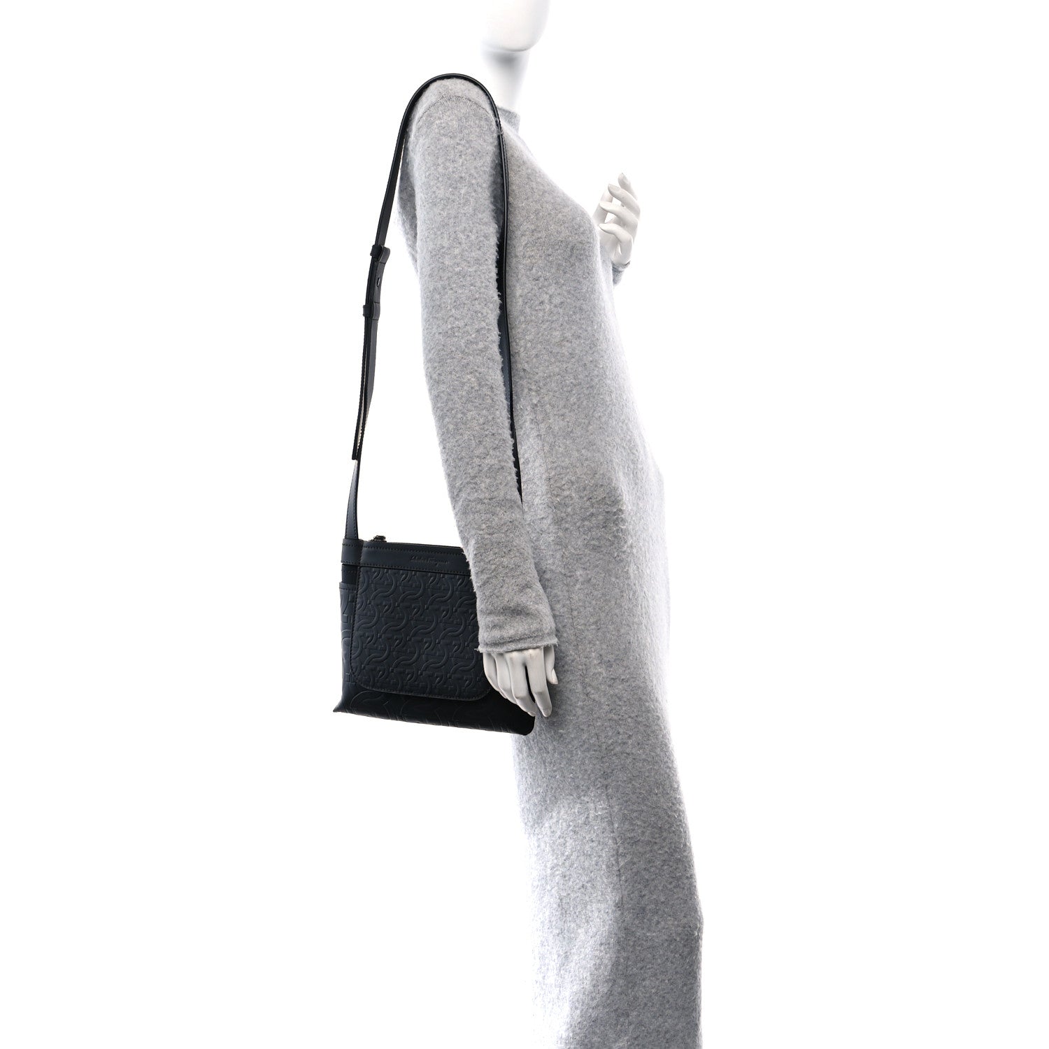 Salvatore Ferragamo Calfskin Gancini Embossed Brooklyn Crossbody Bag Black 2 of 11