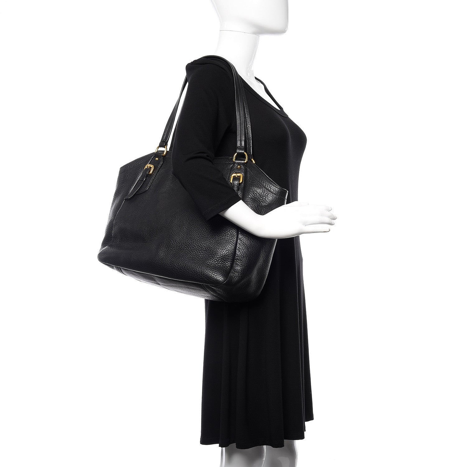 Prada Vitello Daino Shoulder Bag Black 2 of 15