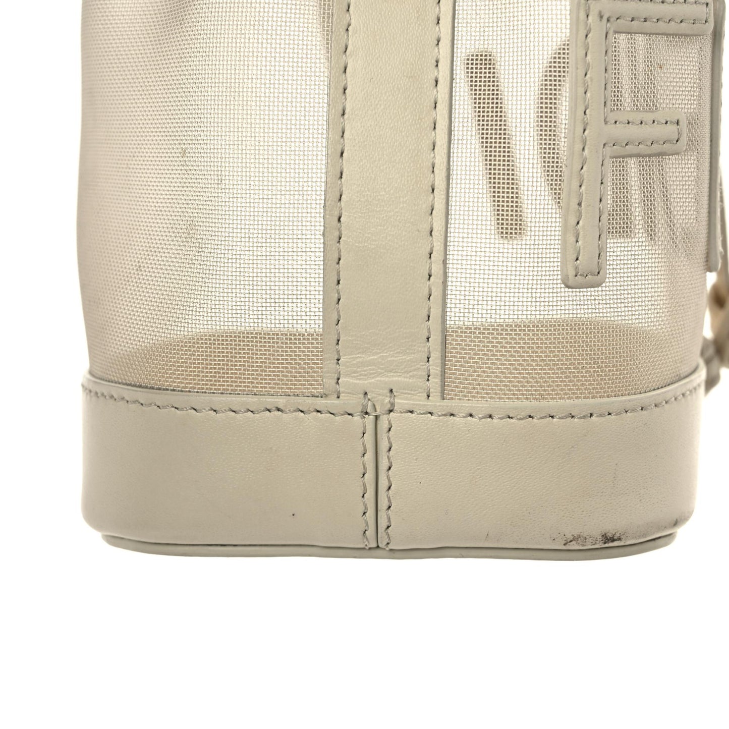 Mesh Vitello King F is Fendi Logo Embroidered Mini Mon Tresor Bucket Bag Sabbia White Ice