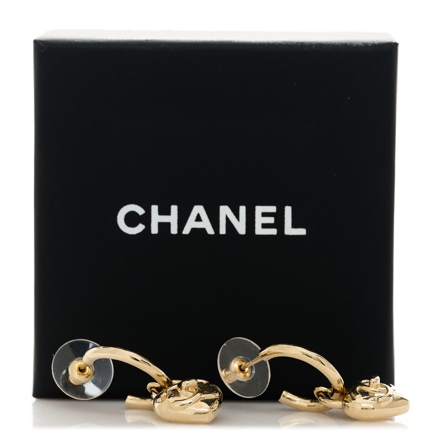 Metal CC Heart Turnlock Drop Earrings Gold