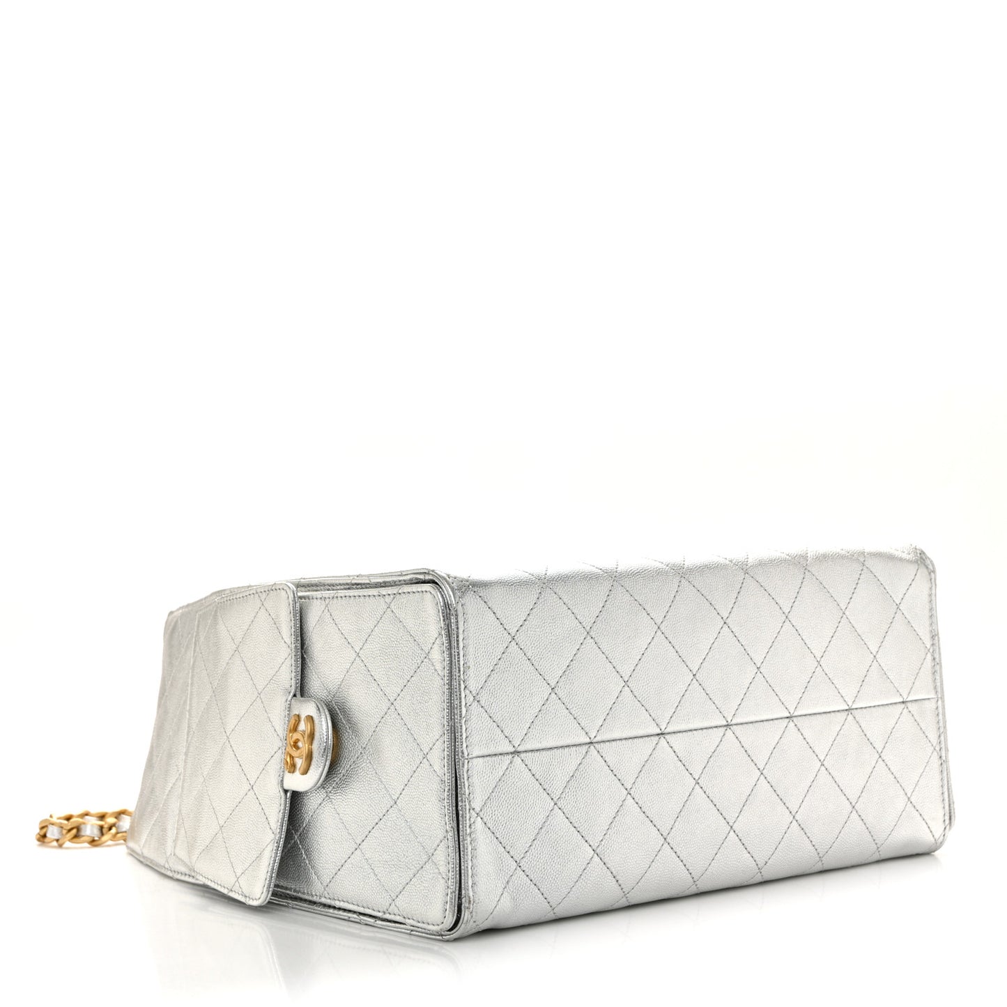 Metallic Caviar Quilted Medium Chanel 25 Handbag Silver