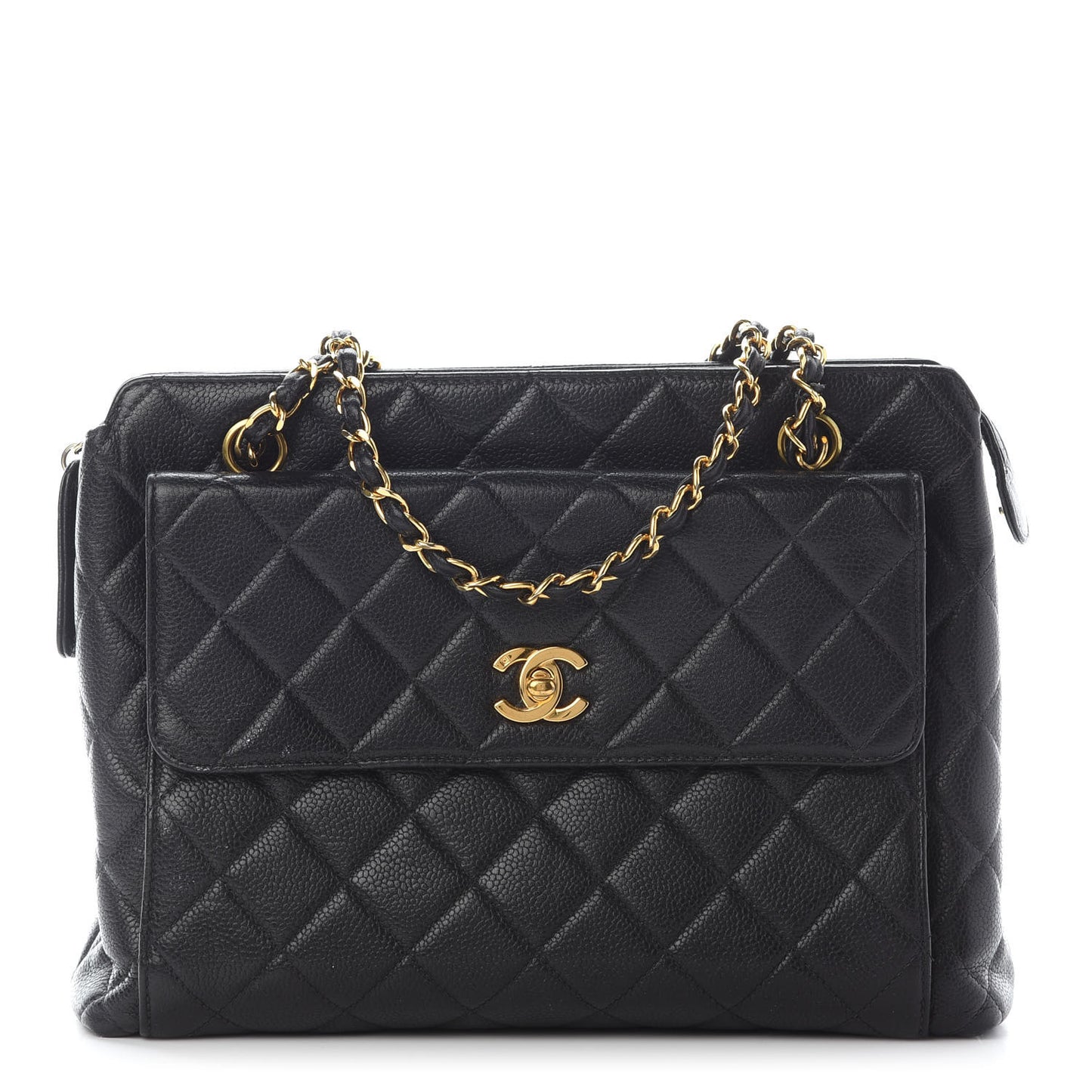 Caviar Quilted Flap Shoulder Bag Black