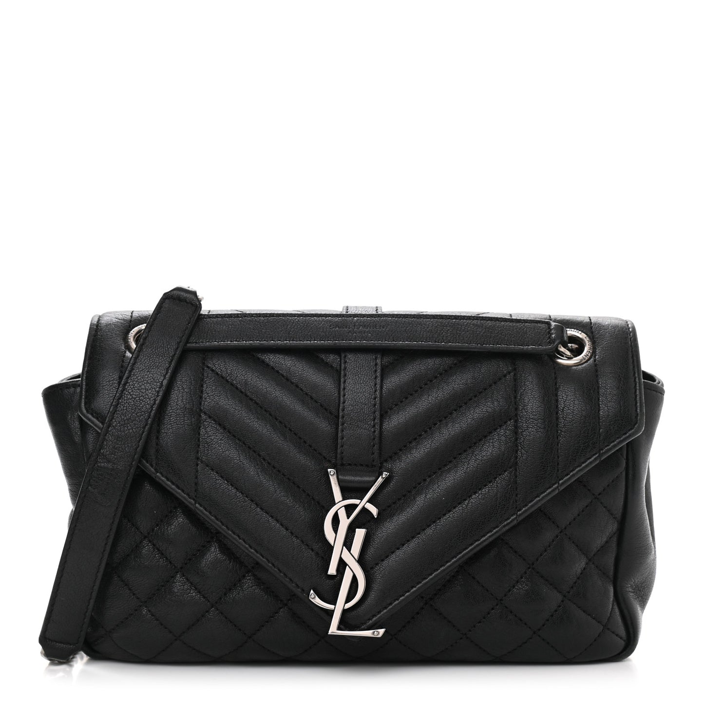 Sheepskin Tri-Quilt Monogram Medium College Bag Black