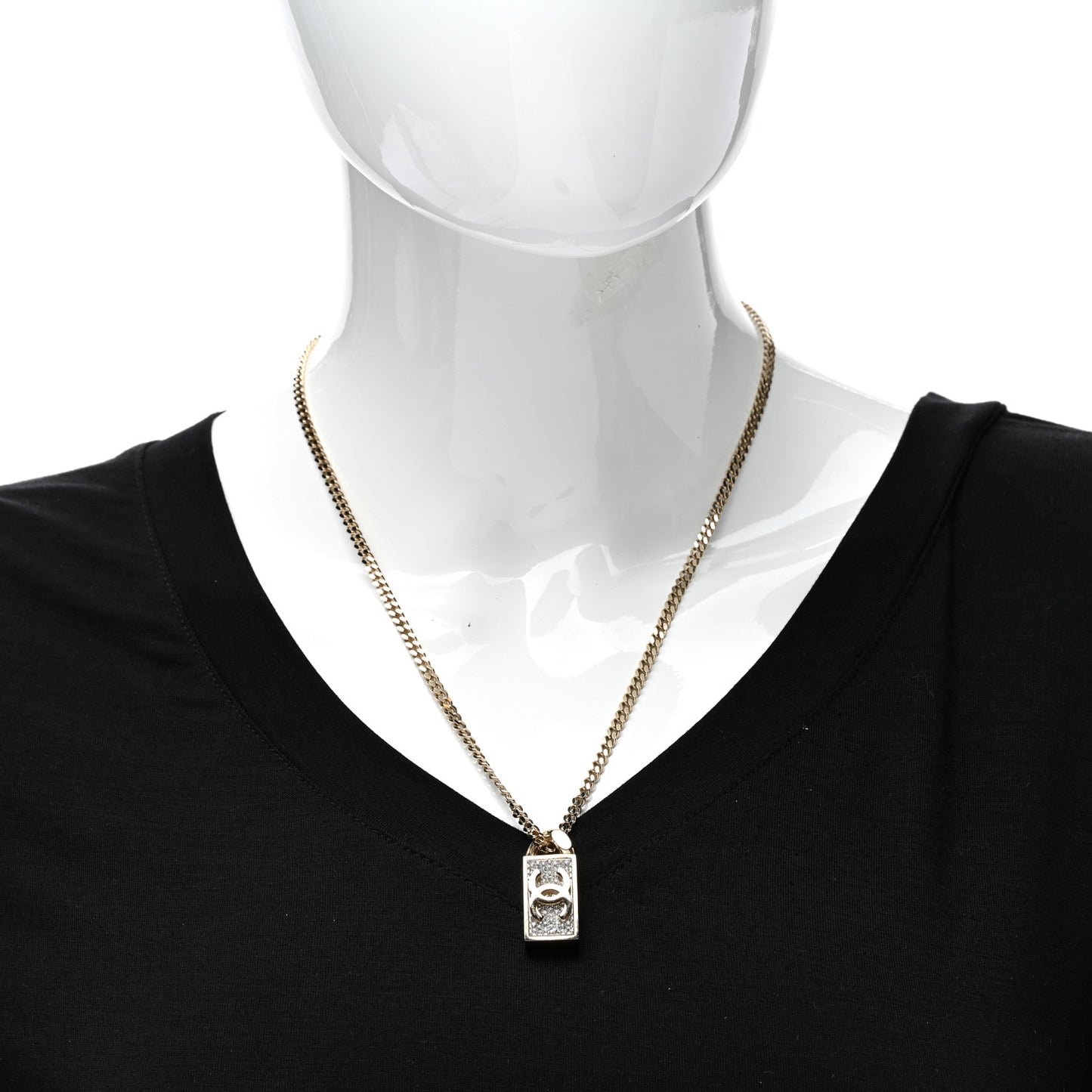 Crystal Dog Tag Chain Necklace Gold