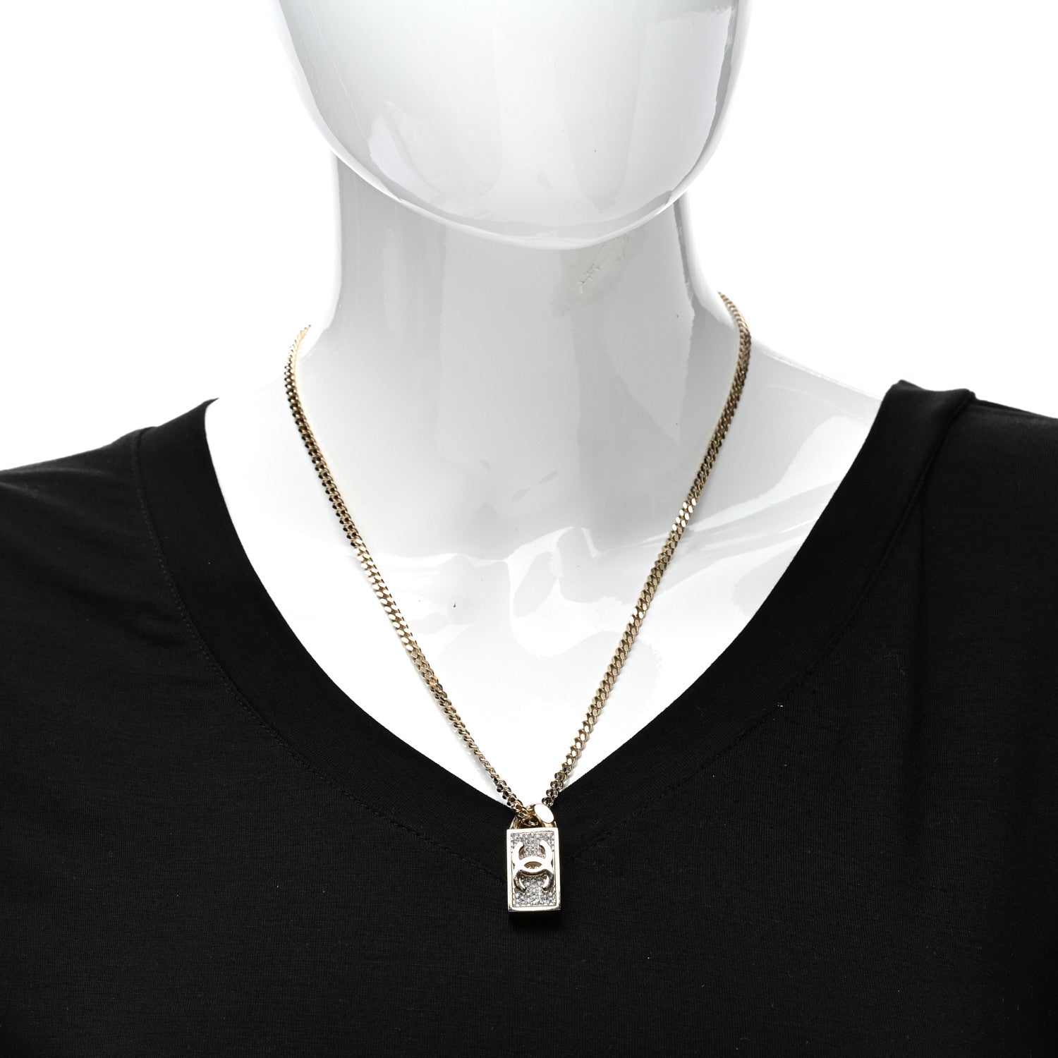 Chanel Crystal Dog Tag Chain Necklace Gold 2 of 7
