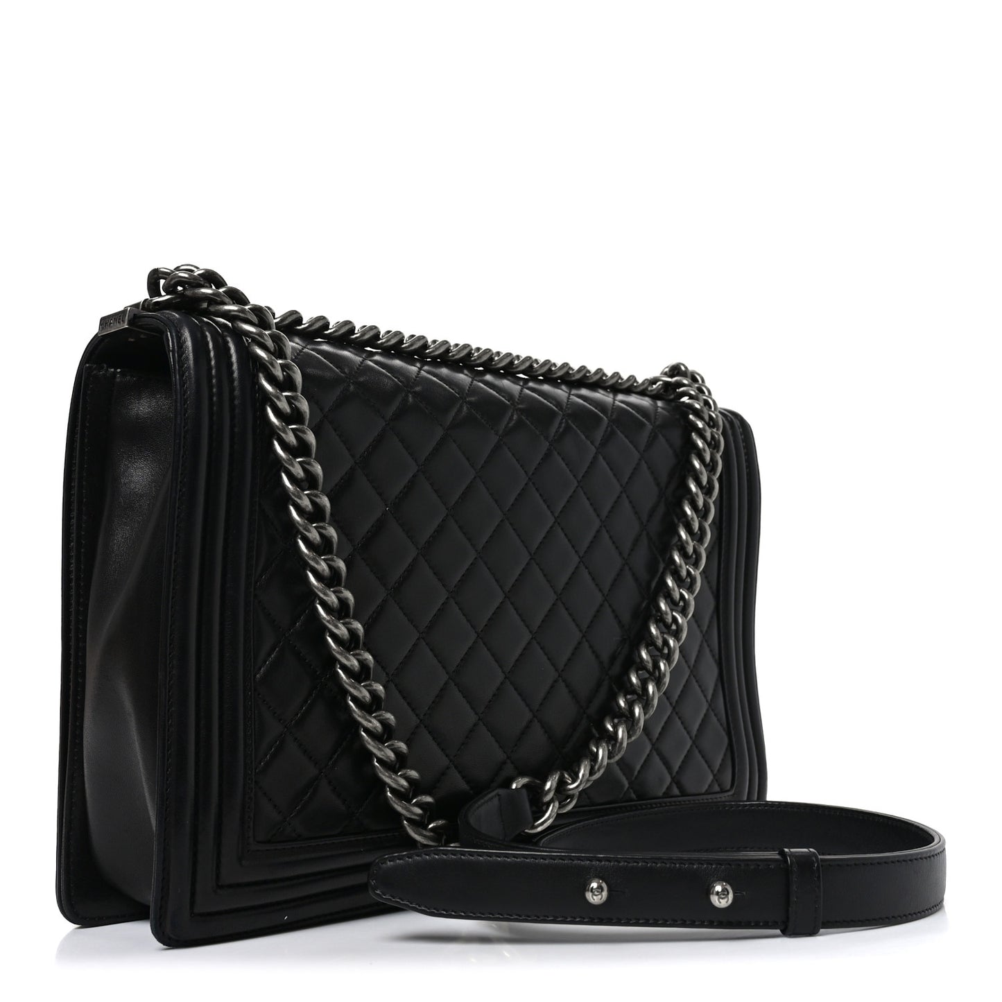 Lambskin Quilted Large Boy Flap Black