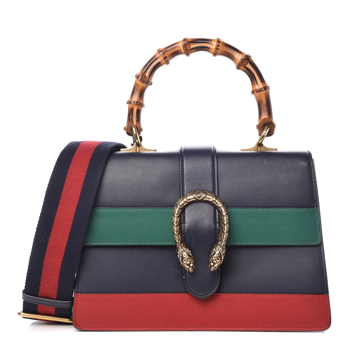 Moon Calfskin Bamboo Web Medium Dionysus Top Handle Bag Blue Emerald Hibiscus Red