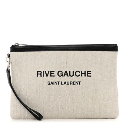 Saint Laurent Linen Canvas Rive Gauche Zipped Pouch Optic White 1 of 9