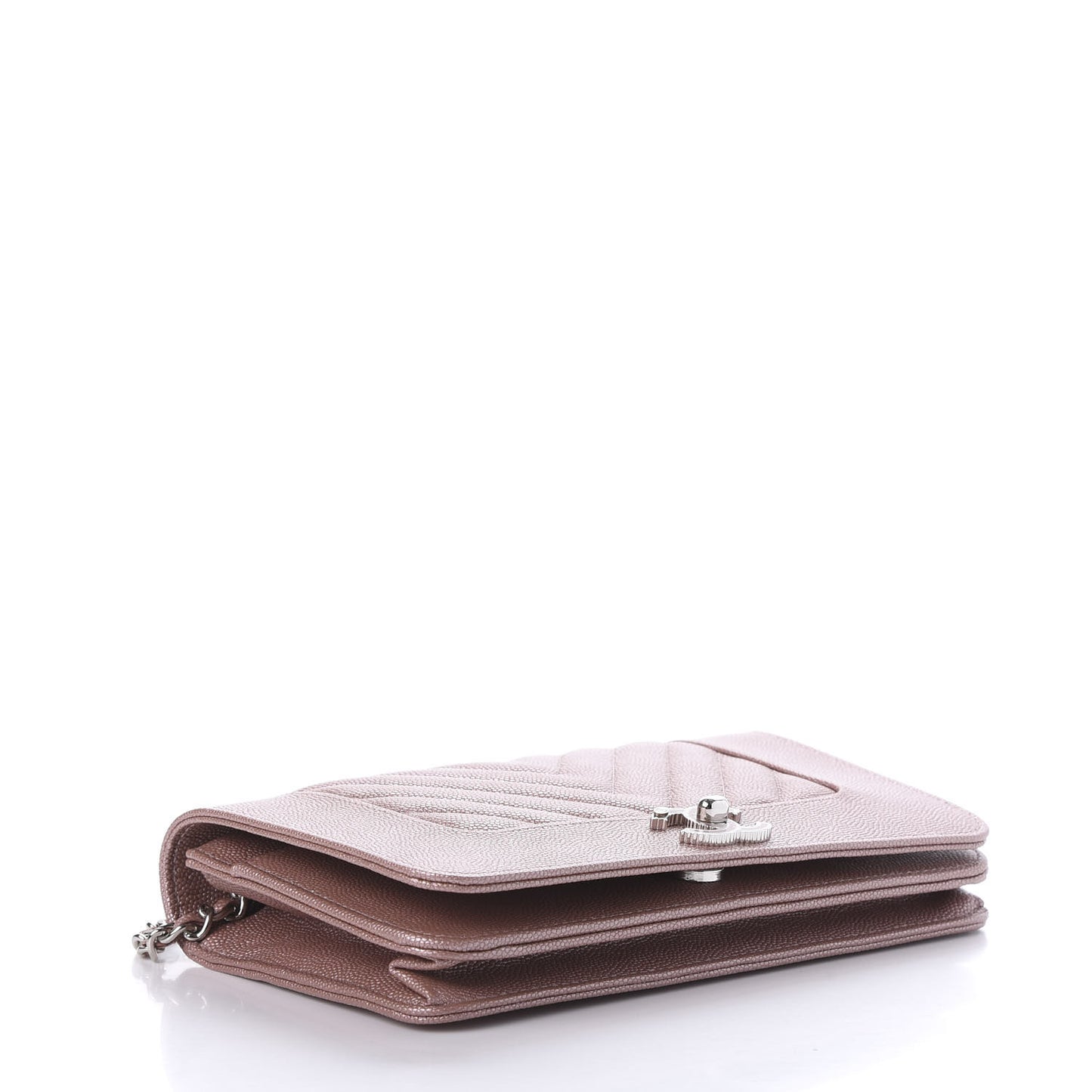 Metallic Caviar Chevron Quilted Vintage Mademoiselle Wallet On Chain WOC Pink