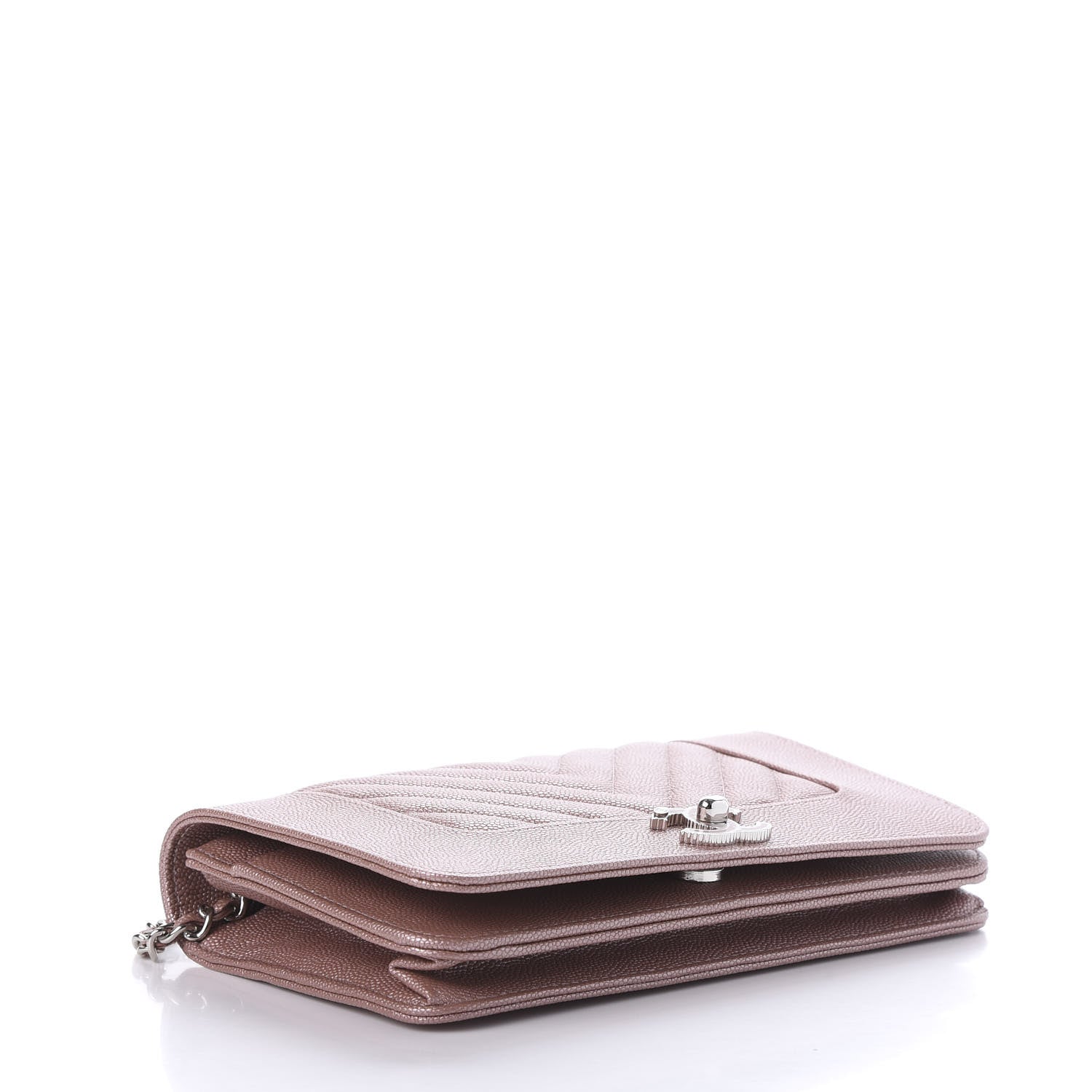 Chanel Metallic Caviar Chevron Quilted Vintage Mademoiselle Wallet On Chain WOC Pink 3 of 10
