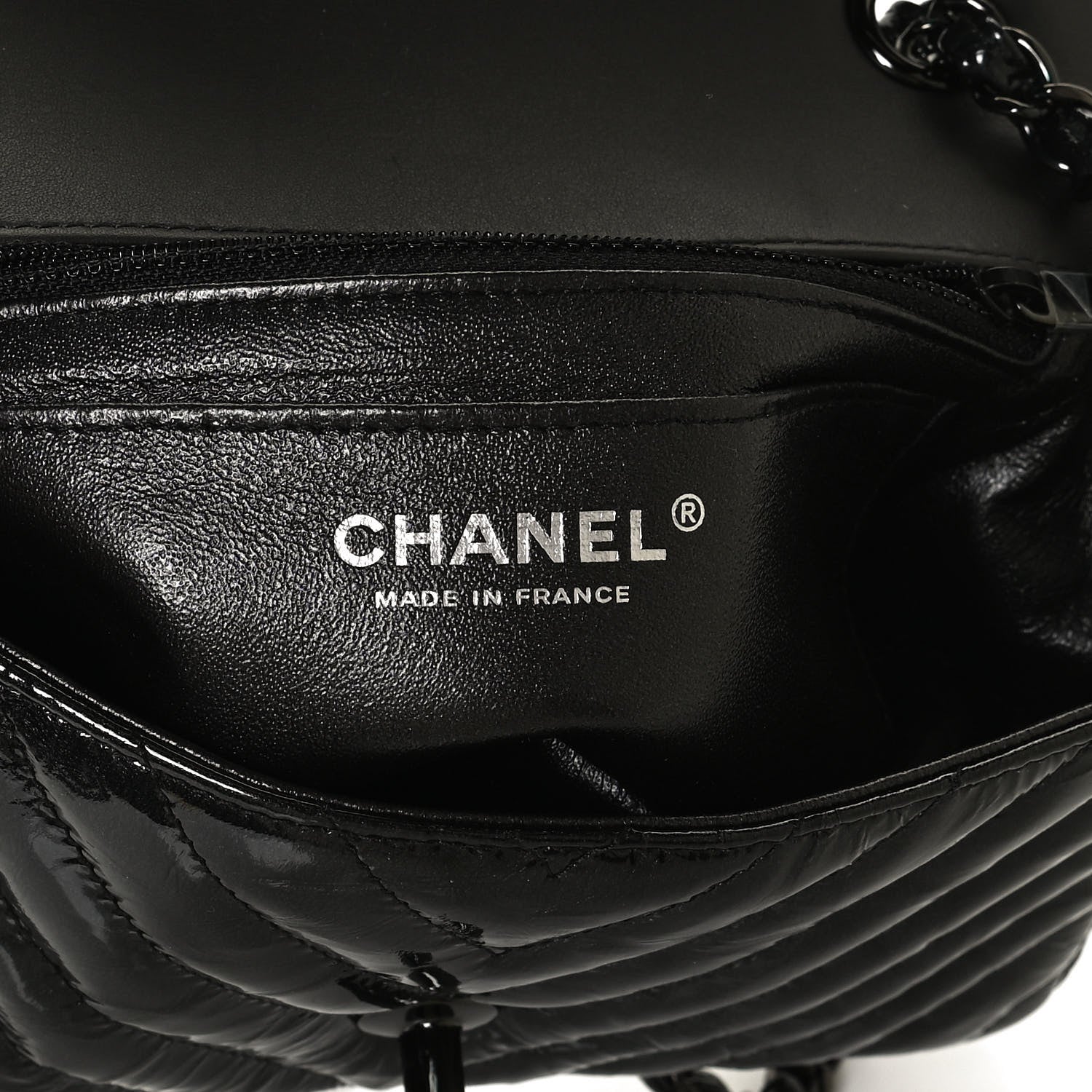 Chanel Patent Metallic Crumpled Calfskin Chevron Quilted Mini Rectangular Flap So Black 5 of 12