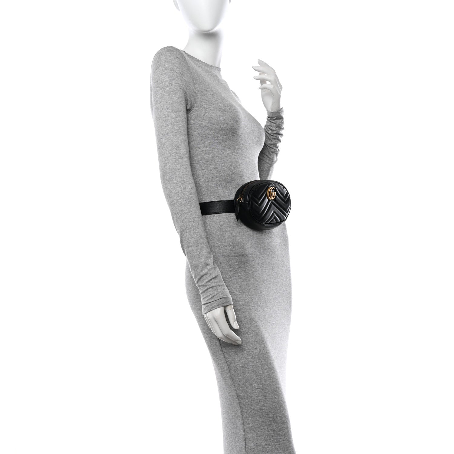 Gucci Calfskin Matelasse GG Marmont Belt Bag 85 34 Black 2 of 13