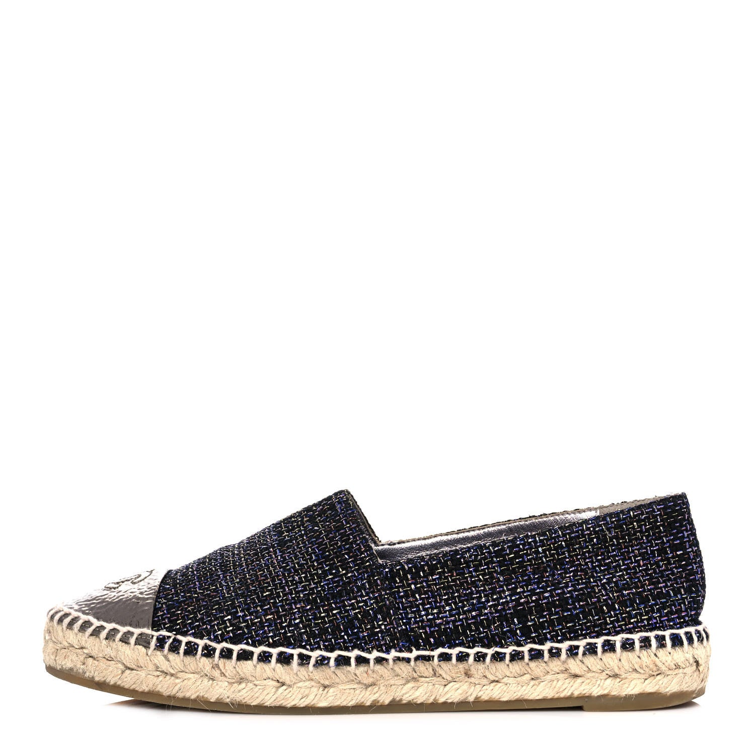 Chanel Tweed Patent Goatskin CC Espadrilles 40 Black Pink Yellow Silver 1 of 9