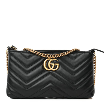 Gucci Calfskin Matelasse Mini GG Marmont Chain Bag Black 1 of 19