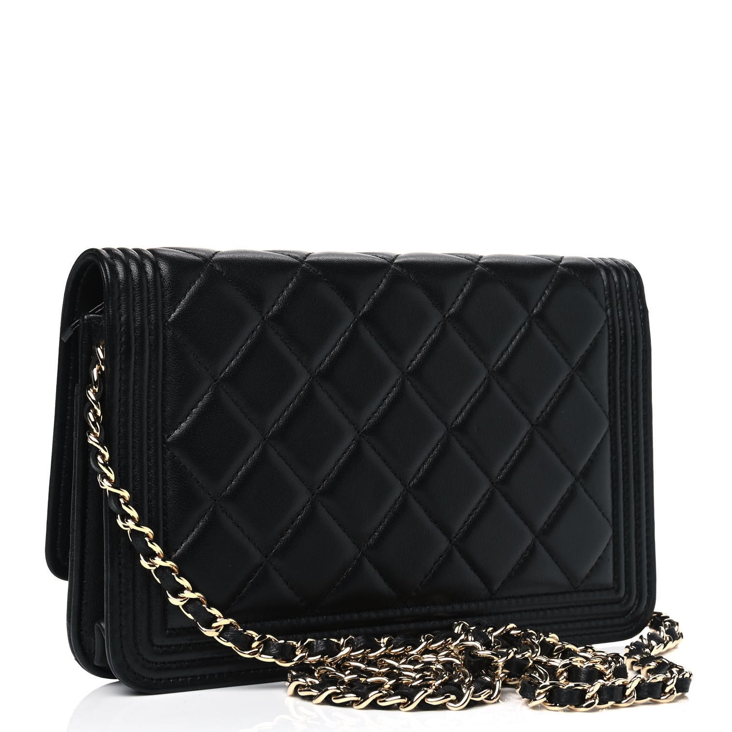 Lambskin Quilted Boy Wallet On Chain WOC Black