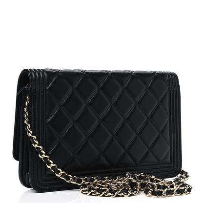 Chanel Lambskin Quilted Boy Wallet On Chain WOC Black 2 of 4