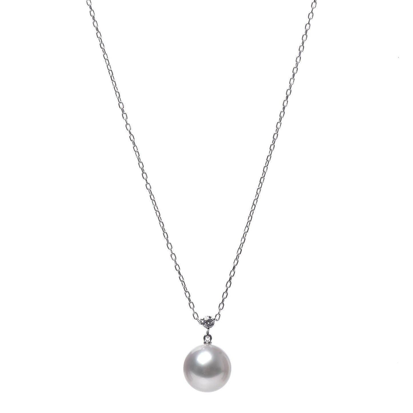 18K White Gold Diamond Akoya Pearl 12mm Pendant Necklace