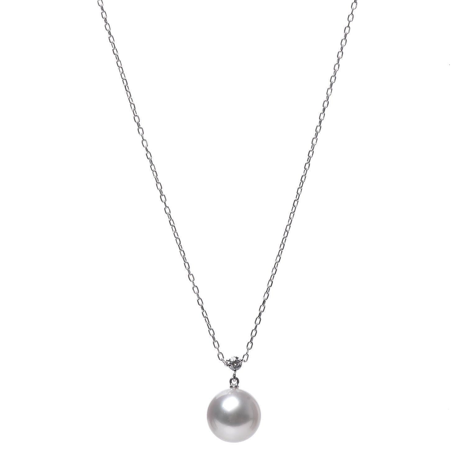 Mikimoto 18K White Gold Diamond Akoya Pearl 12mm Pendant Necklace 1 of 6