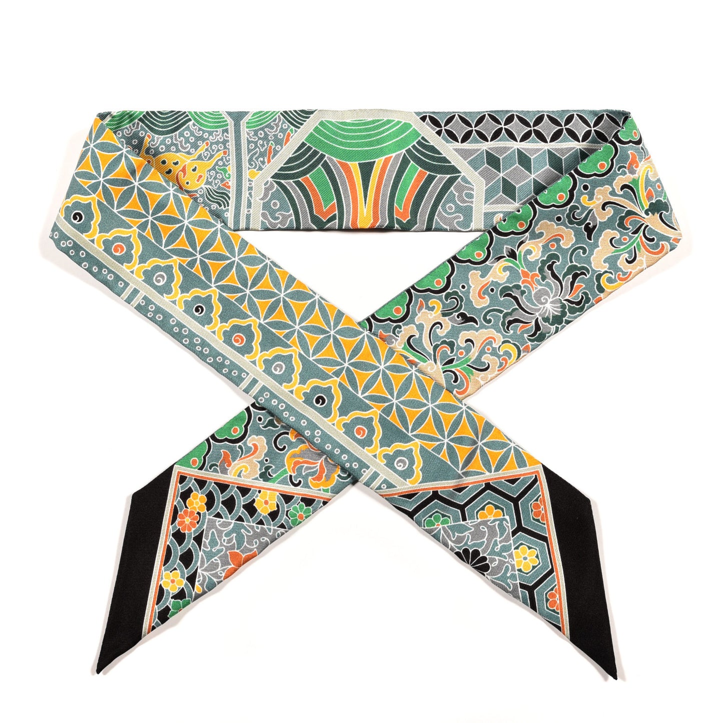 Silk Collections Imperiales Twilly Black Bouton D'or Vert