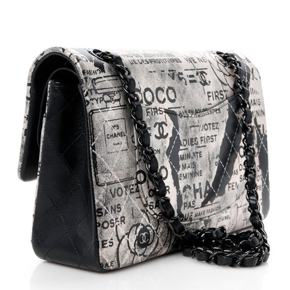Chanel Metallic Lambskin Painted Feministe Newsprint Medium Double Flap So Black 3 of 15
