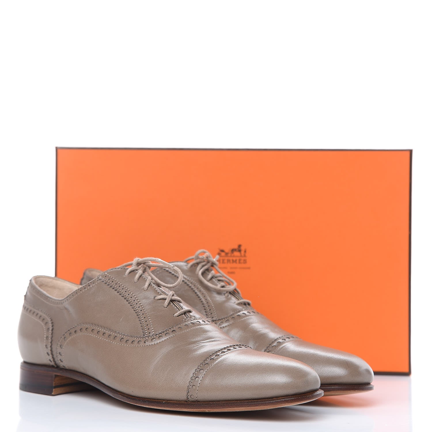Hermes Veau Patine Womens Louise Oxfords 38 Etoupe 9 of 10