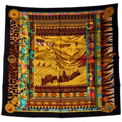 Hermes Silk La Femme Aux Semelles De Vent 90cm Scarf Noir Or Turquoise 2 of 6