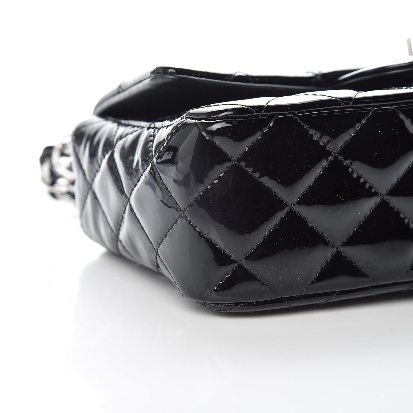 Patent Calfskin Quilted Mini Rectangular Flap Black